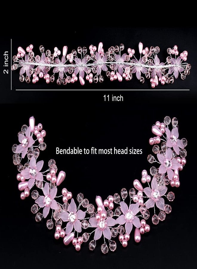 CURASA Flower Girl Crystal Pink Pearl Headband for Women's Wedding, Princess Crown for Birthday, First Communion - Image 2